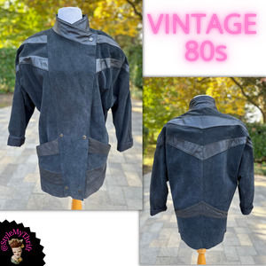 Vintage 80s Black Suede Leather Jacket StreetStyle Streetwear Cosplay FlyGirl
